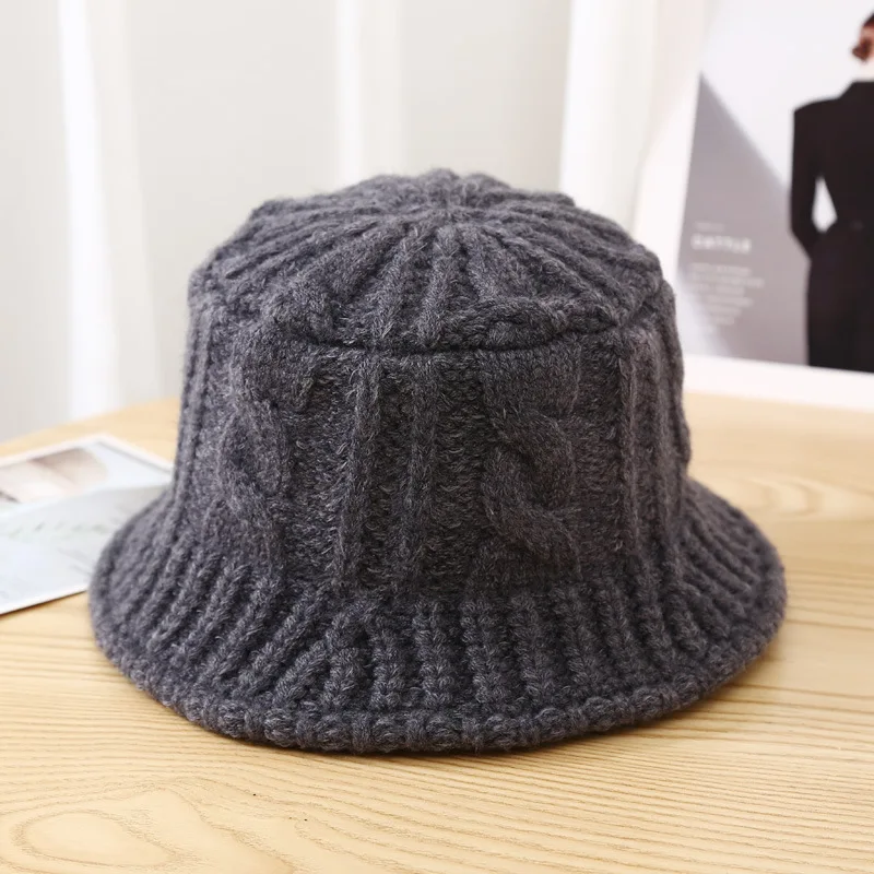Осенне-зимняя теплая акриловая однотонная вязаная шапка рыбака Детские однотонные вязаные Панамы