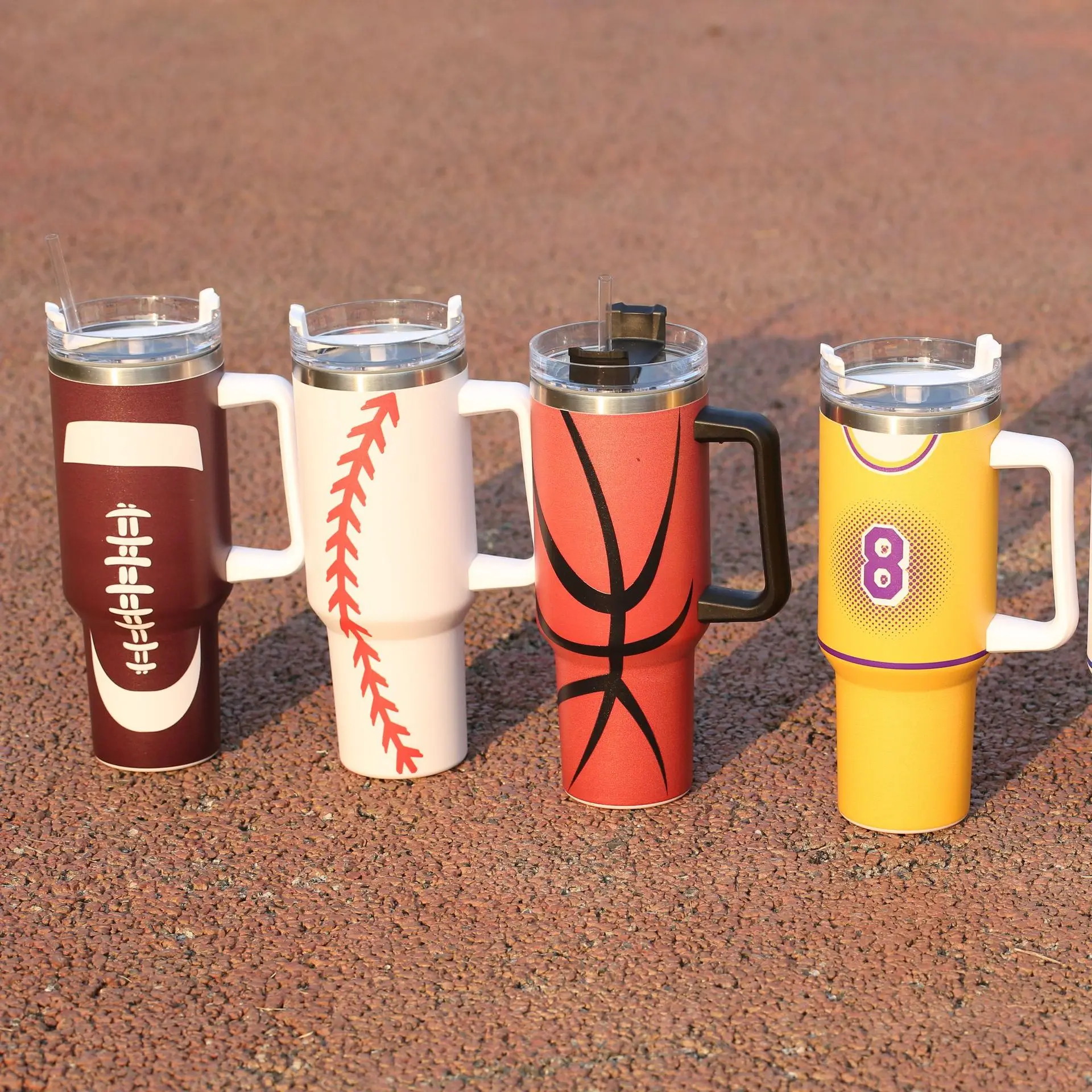 Wholesale Insulated Stainless Steel Sport Basket Softball 40oz Tumbler With Straw Football basketball baseball Designs