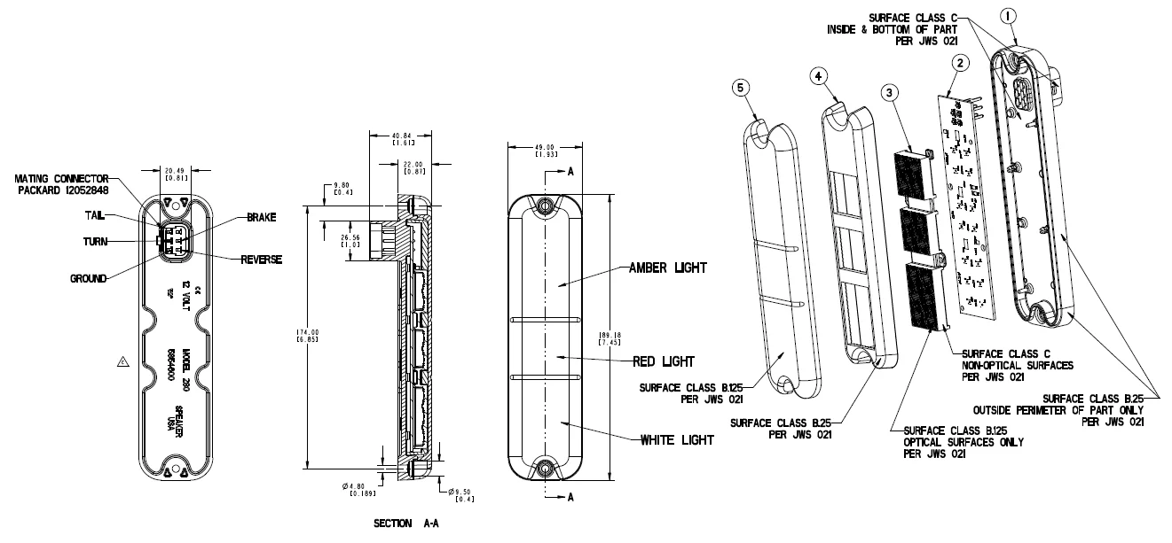 12V-48V Input Mult-color Forklift Rear Light LED Stop/turn/signal Light