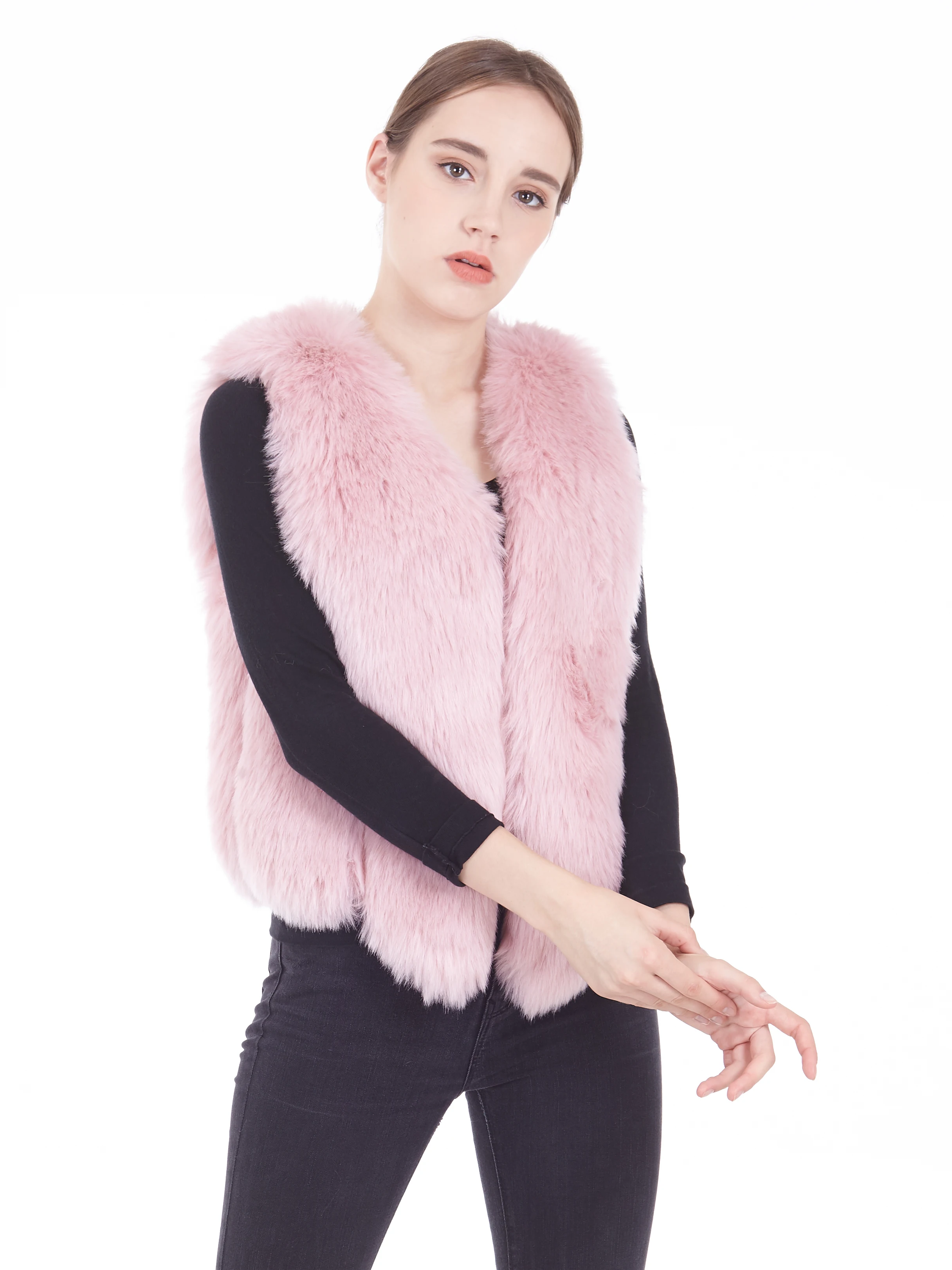2023 Wholesale Classic Style Fashion Sleeves Women Faux Fur Waist Vest Short Vest for winter