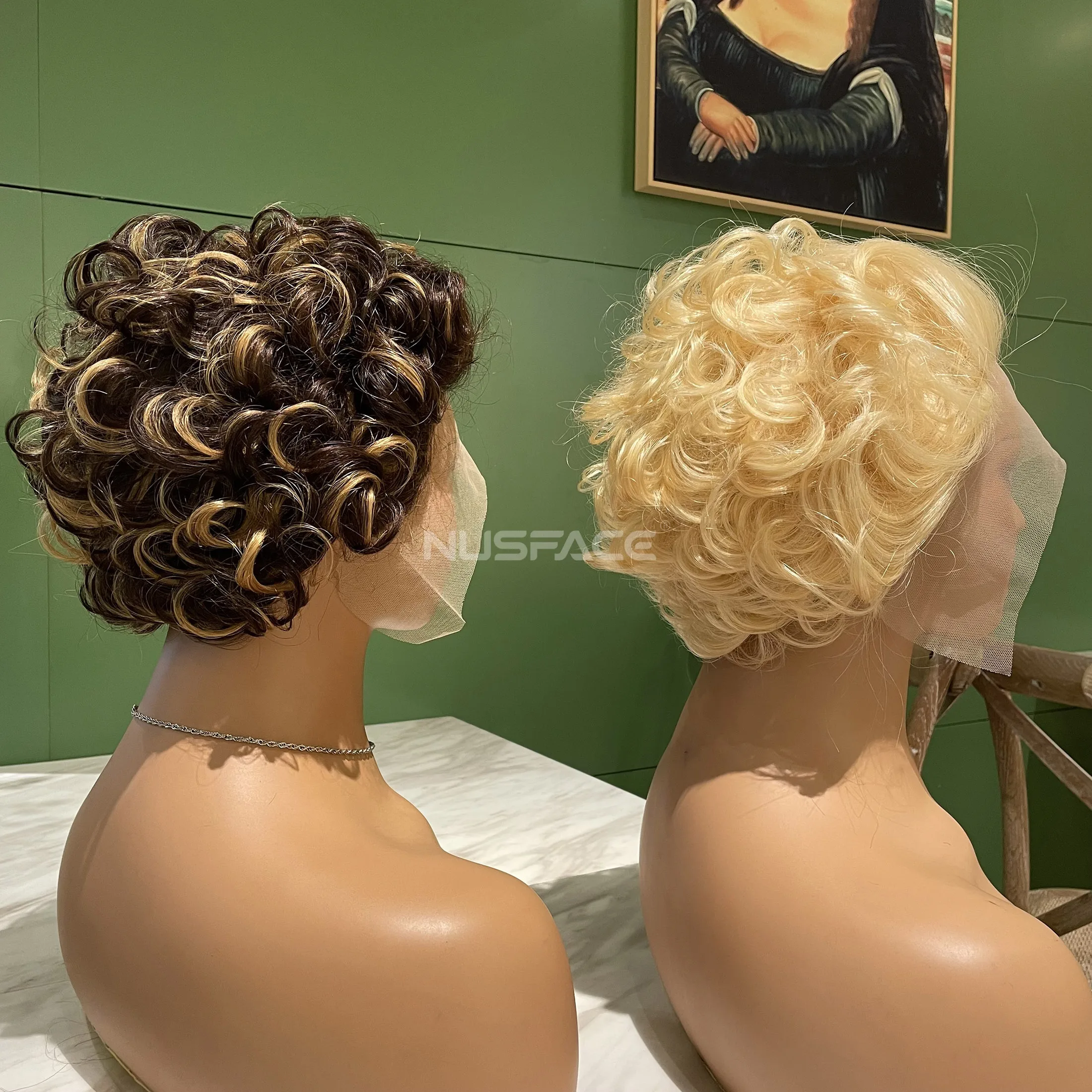 Short Water Wave Bob Wig Brazilian Natural Wave Highlight Blonde Pixie Cut TPart Lace Wigs Brazilian Rose Curly Human hair Wigs