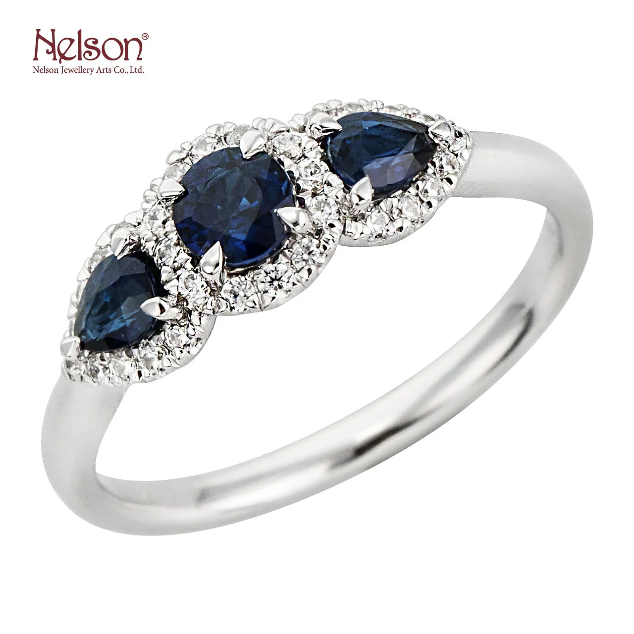 
Wholesale price no MOQ OEM ODM Award Winning Factory Zero risk Latest Birthday Present 18K 750 White Gold Sapphire Diamond Ring 