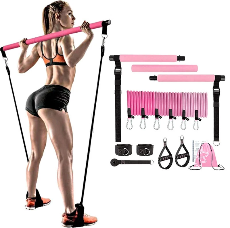 Home Gym Full System Body Leg Stretch Strap Workout Equipment Training Yoga Portable Pilates Bar Kit Fitness Resistance Bands