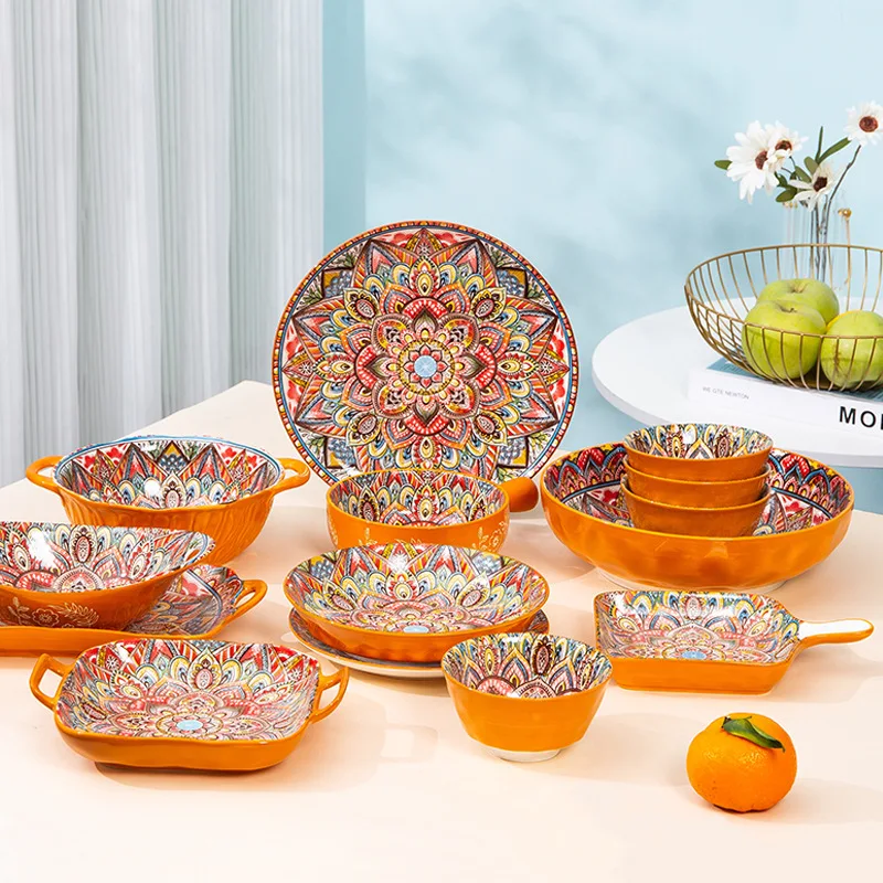 Bohemian dishes and tableware set, household baking tray, assorted dishes dinnerware set