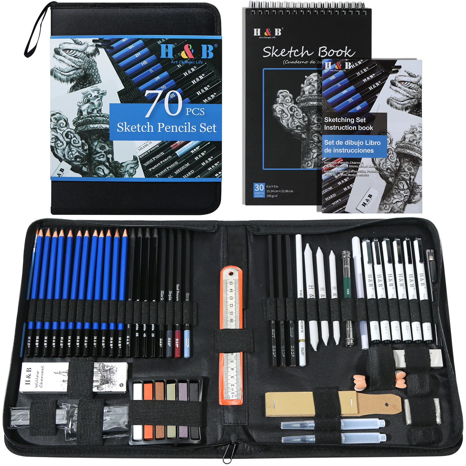 professional  art supplies 70pcs sketching drawing art tool kit