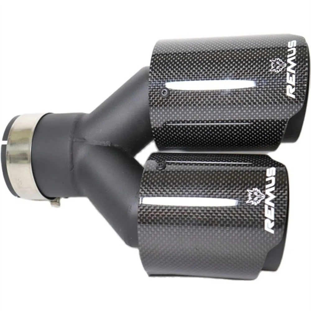 2PCS Remus Logo Dual Matt Carbon Fiber Exhaust Tip 304 Stainless Steel Exhaust Pipe Straight Flange Muffler Tip For Volvo BMW