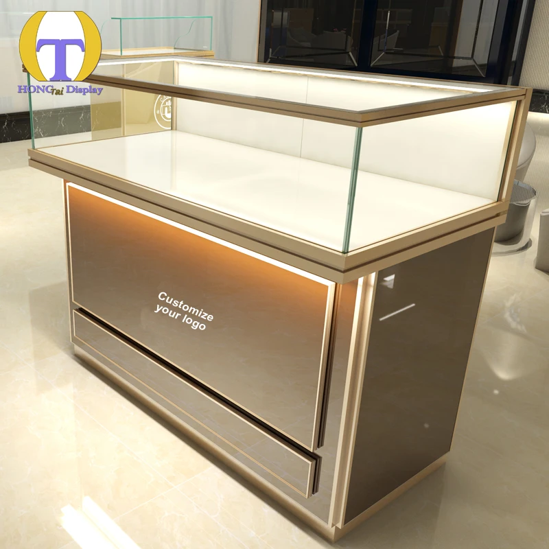Роскошные золотые ювелирные изделия витрина дизайн пользовательская Запираемая стеклянная