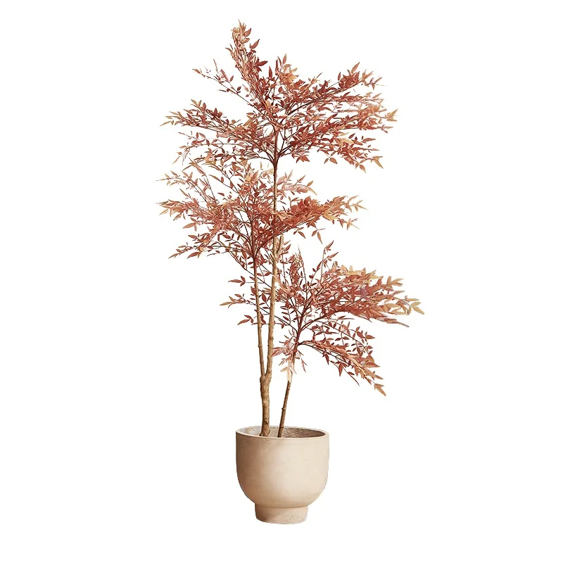 Hot Saling Exquisite True Feeling Faxu Artifical Single Stem Nandina Heavenly Bamboo Leaves for Table Indoor Decoration