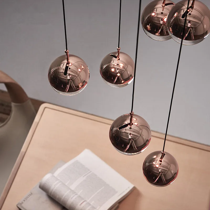 Zhongshan creative store shop small single rose gold metal round globe ball shape acrylic luminaire led chandelier pendant light