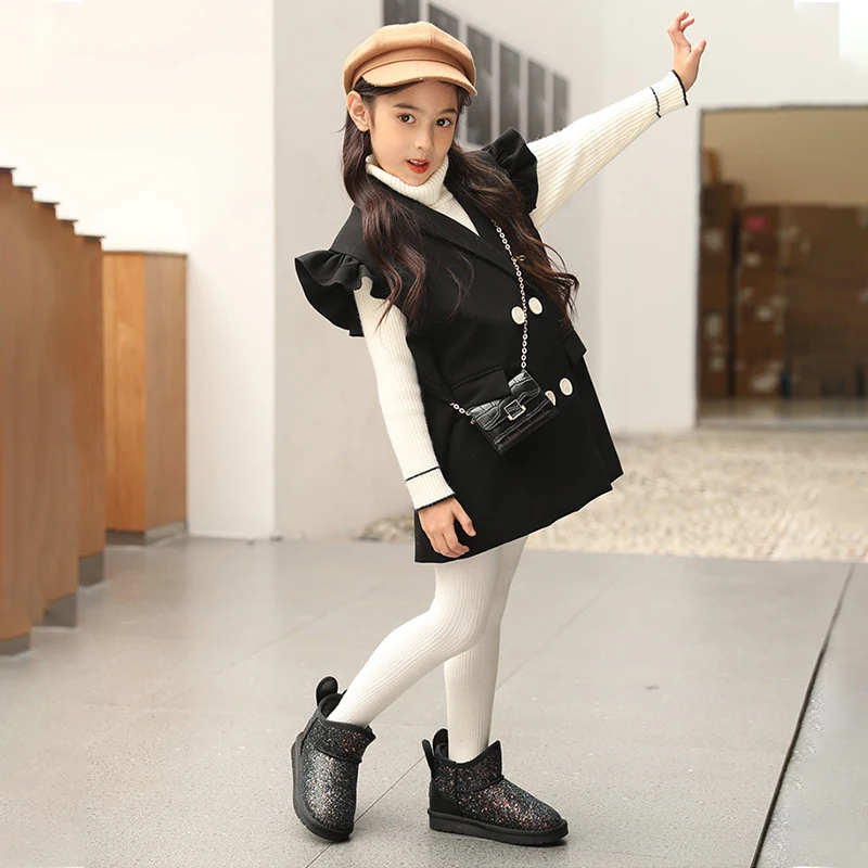 children winter fashion Bling Kids Boots Faux Fur ankle rabbit sequins warm shoes for student