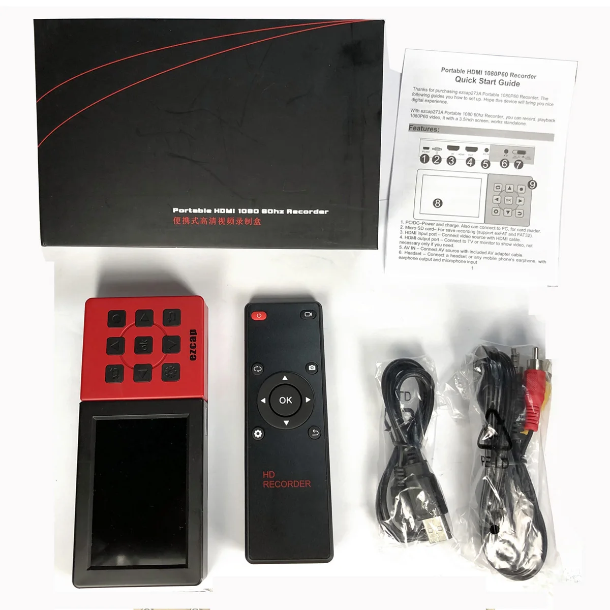 Ezcap273A портативный автономный 1080P 60fps HDMI AV аналоговый видеорегистратор с экраном HD карта захвата