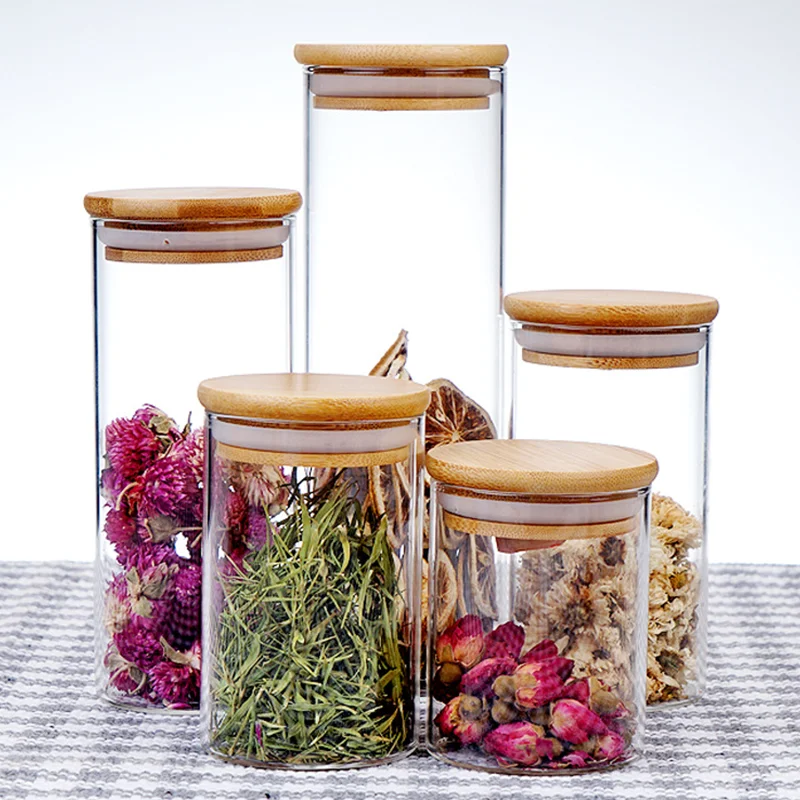 
3.5oz 18oz Airtight Food Storage Container Kitchen & Pantry Organization Containers - BPA-Free for Flour Cereal with Wooden lids 
