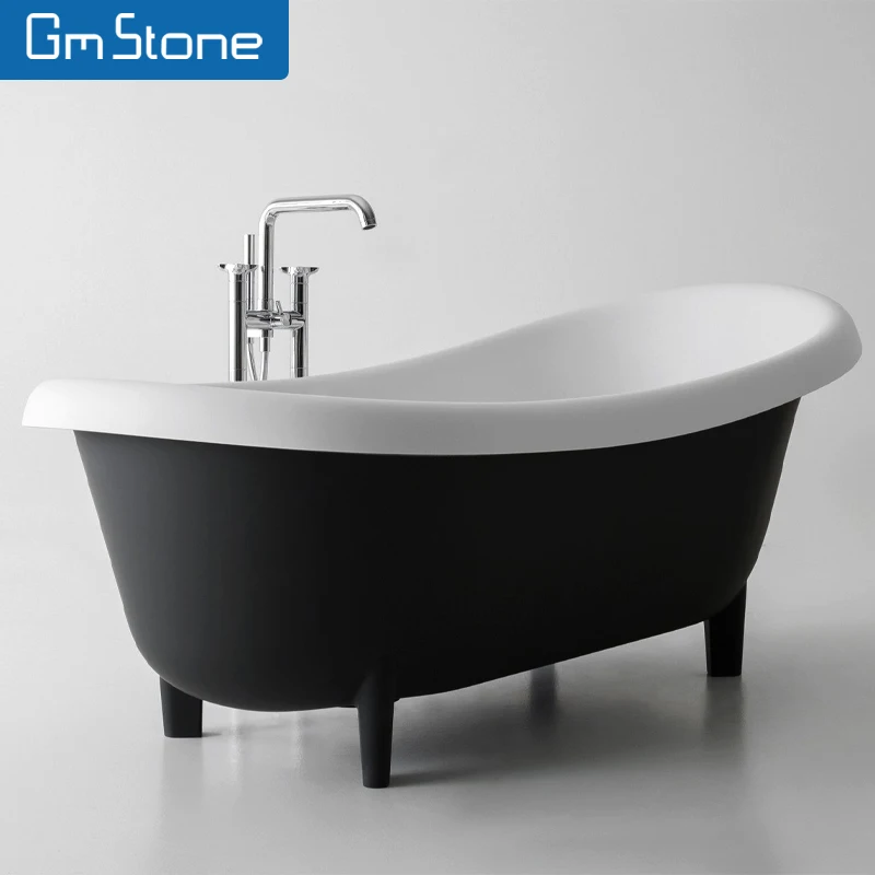 Surface Freestanding Soaking Bathtub White Acrylic Drainer Faucet Gua Artificial Stone Modern Italian Design GM 8002 Solid 1.8m