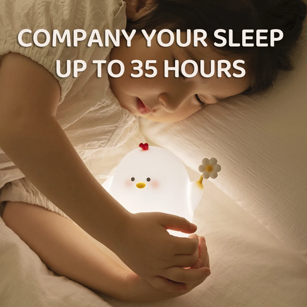 Cute Chick Night Light Animal Soft Silicone Night Lamps 35 Hours USB Rechargeable LED Lamp for Girls Baby and Toddler