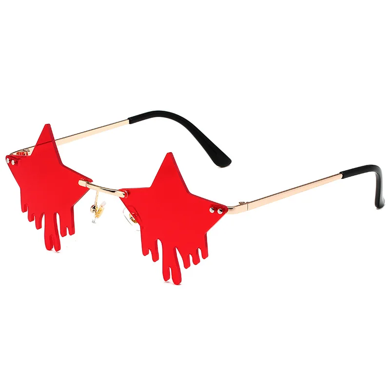 New five-pointed star water drop shape rimless cut edge sunglasses dance tears funny cross-border foreign trade glasses