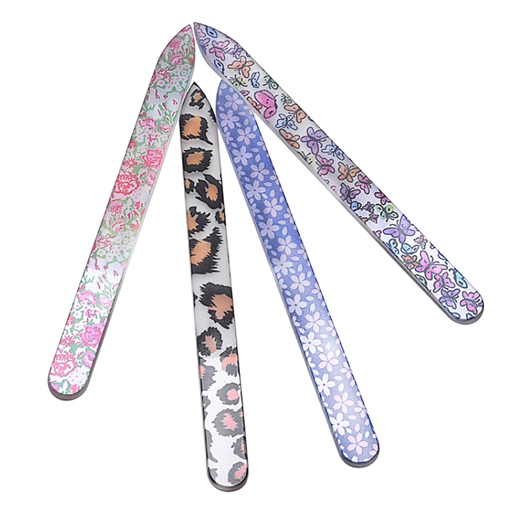 Professional Customized Double Side Water Drop Emery Glass Nail File Colorful Random Pattern Glass Nail File