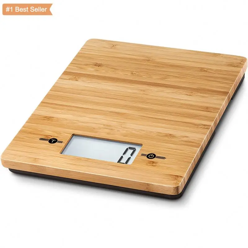 Jumon Bamboo Electronic Kitchen Scale Add Weigh Easy to Read Display Measures Liquids and Fluids
