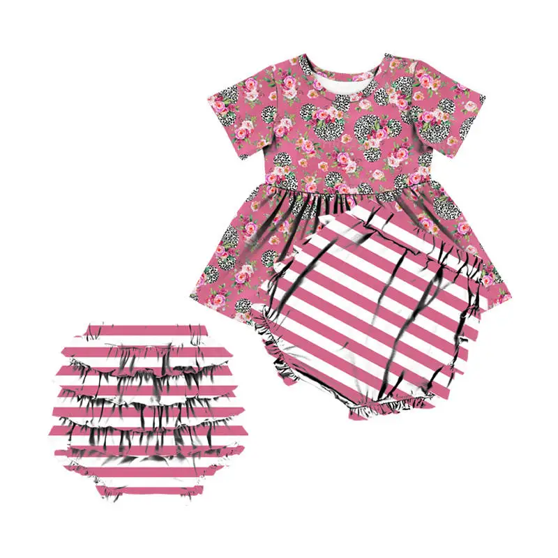 wholesale baby clothes New Design 2pcs Baby Clothing Sets Printed Fabric ruffle girl outfits baby romper