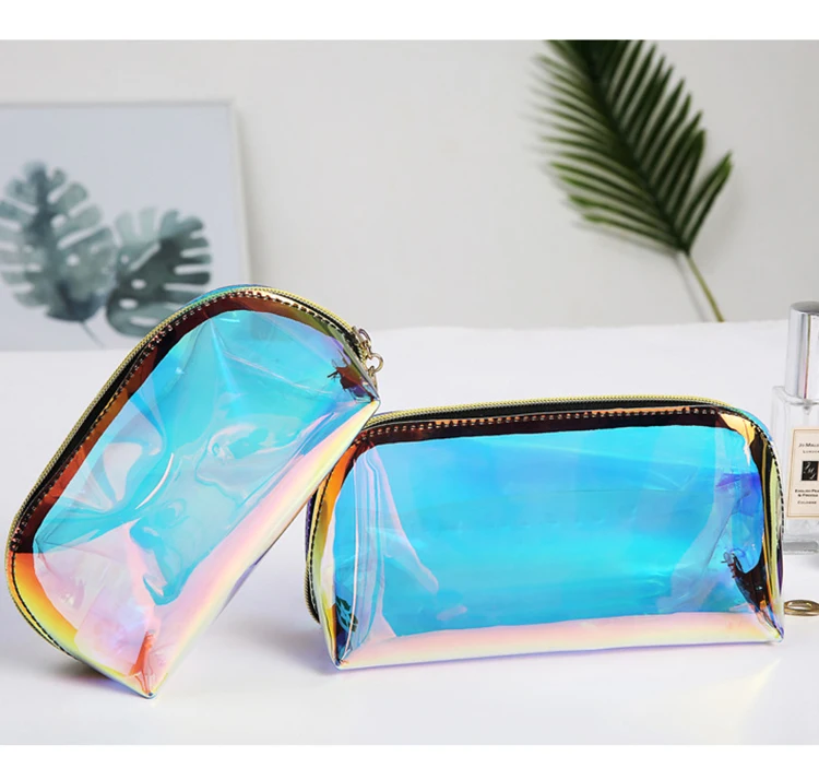 
Travel private label logo glitter clear TPU holographic cosmetic bag 