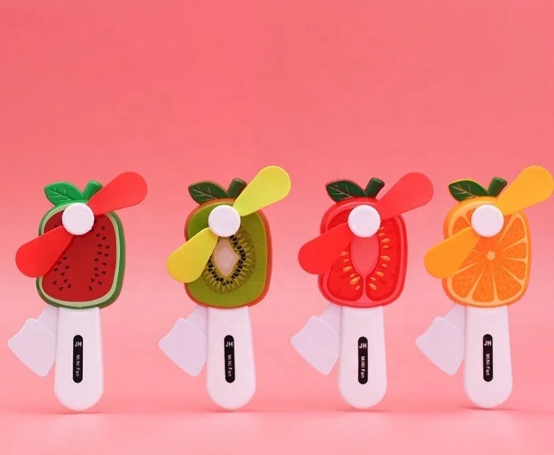 Creative Colorful Gift Small Fan Hand held Cartoon Fruit Portable Hand Pressure Summer Mini Fan with Soft Blade