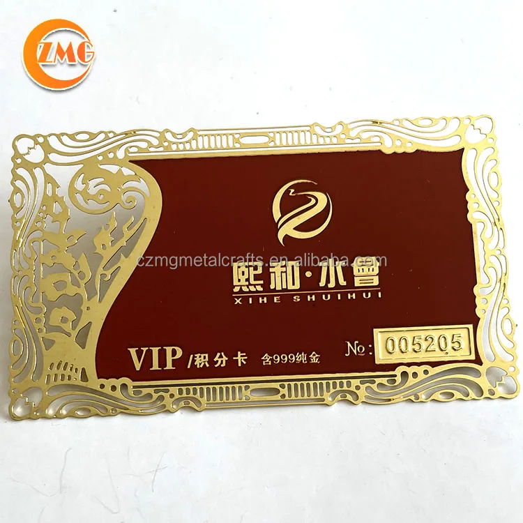 Factory Price logo printed/engraved personalized golden metal VIP Visiting Cards