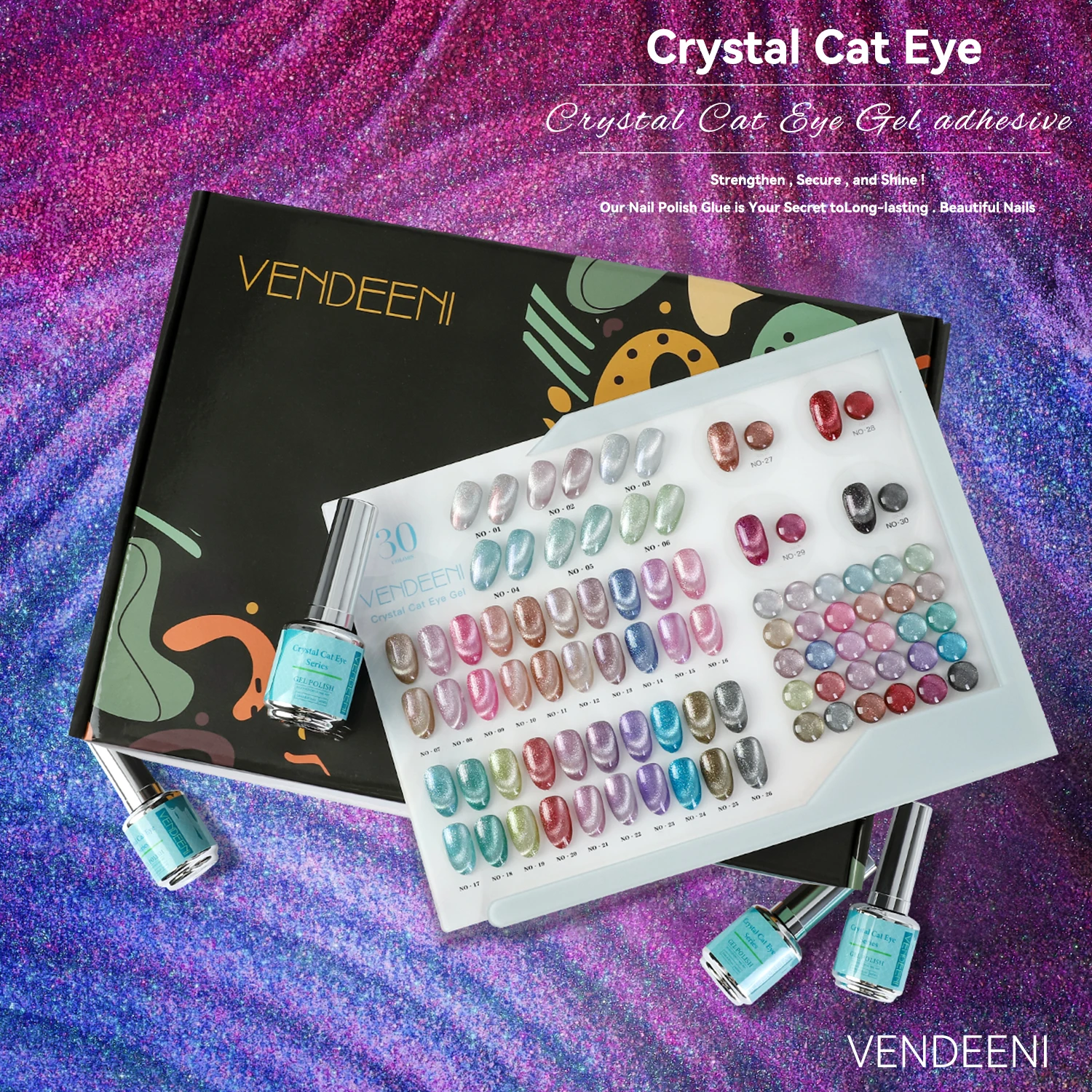 Vendeeni 15 ml magnetic cat eye gel 30 colors nail gel polish set hema free uv gel polish factory custom logo