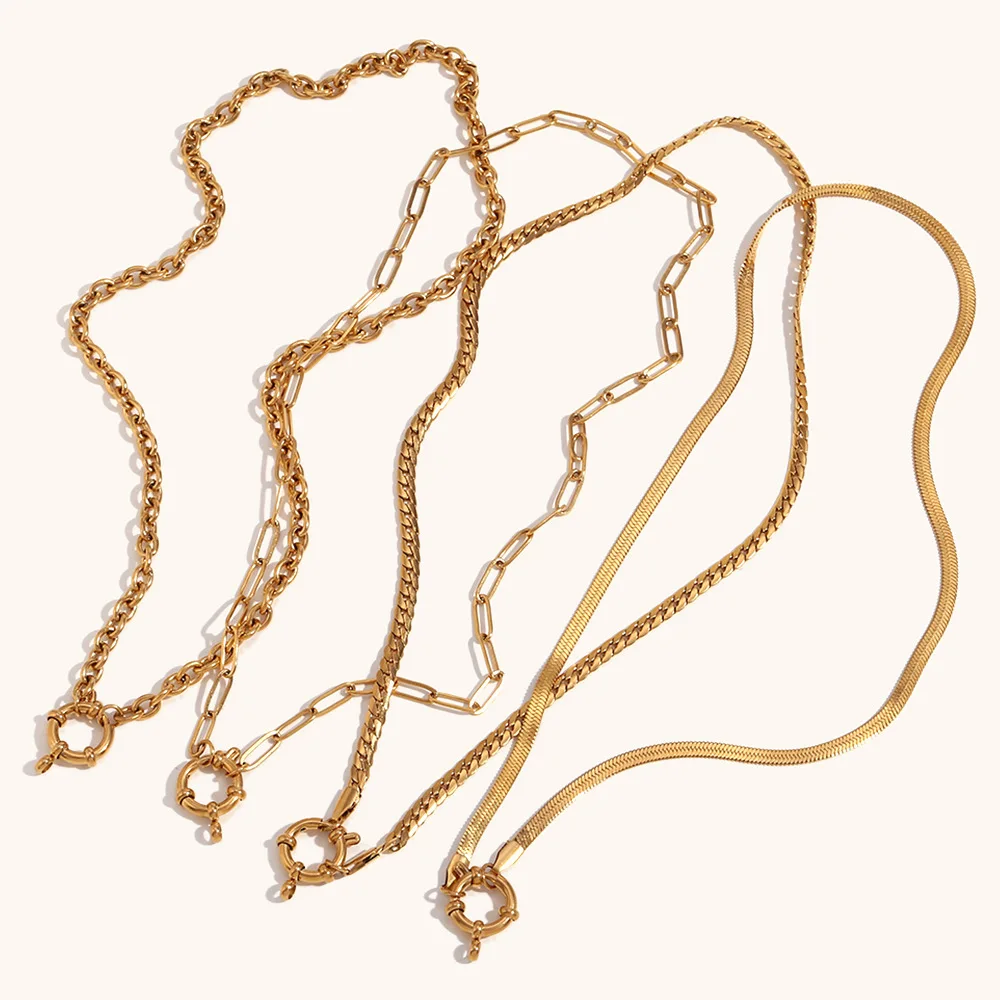 18-Karat Plated  Gold Paper Clip Chain Spring Buckle Pendant Necklace Stainless Steel Personalized Necklace