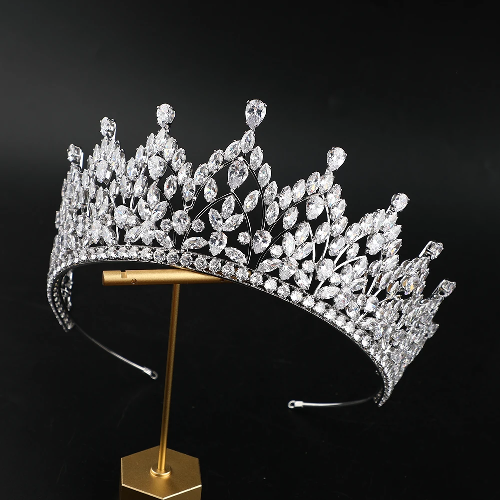 Handmade Zircon Crowns Bling Gold Platinum Plated Wedding Crown Queen Women Bridal Hair Accessories Tiara