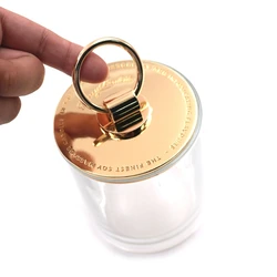 New design High quality custom logo gold silver color metal zinc alloy candle glass jar cup lid with ring