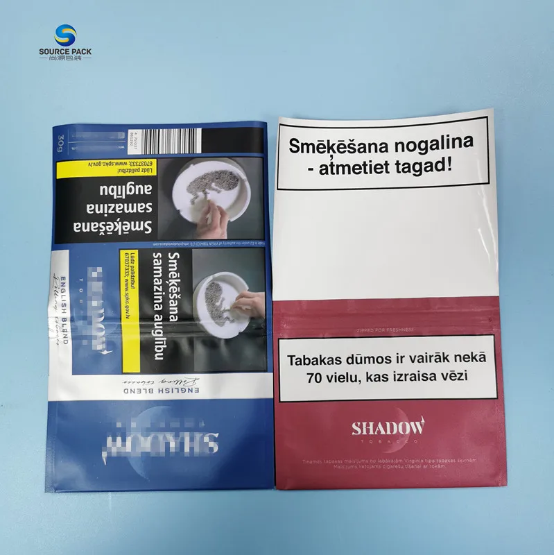 laminated plastic 30g tobacco leaf packaging eco friendly 50g tobacco pouch in stock