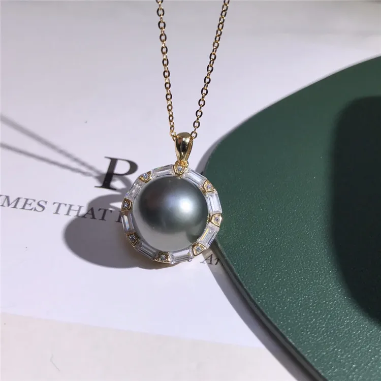 Pearl Necklace High Quality Tahiti Black Pearl 925 Sterling Silver Shiny Circle Freshwater Pearl Pendant Necklace