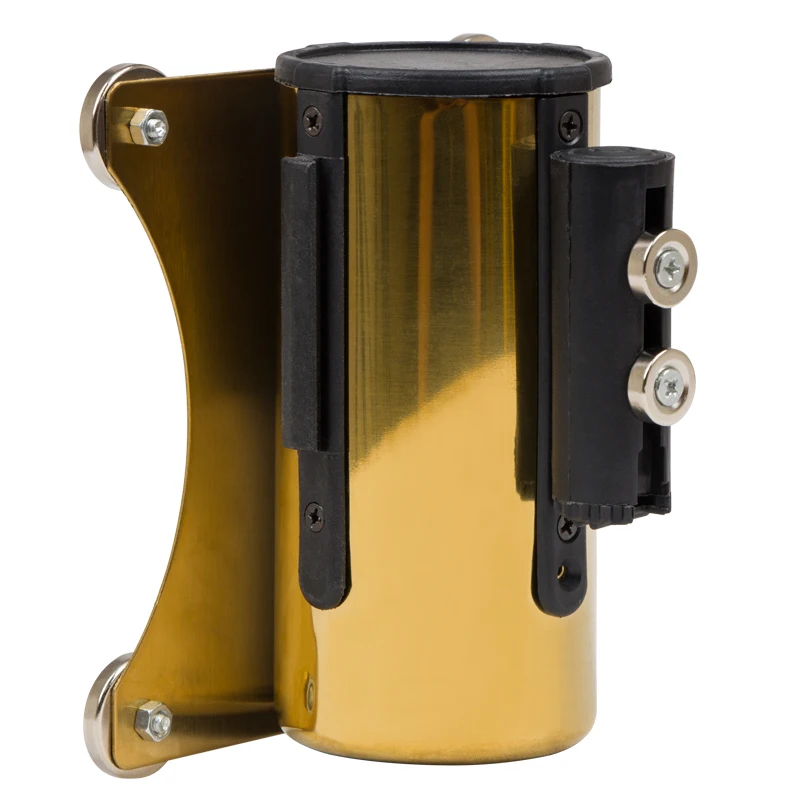 Wholesaler golden color Wall Mounted Metal Retractable Belt Queue Line Barrier Poles