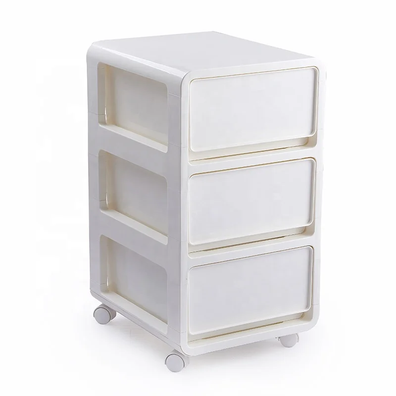 Home Simple White Plastic Drawer Storage Cabinet with Wheels for Bathroom Bedroom Office Living Room