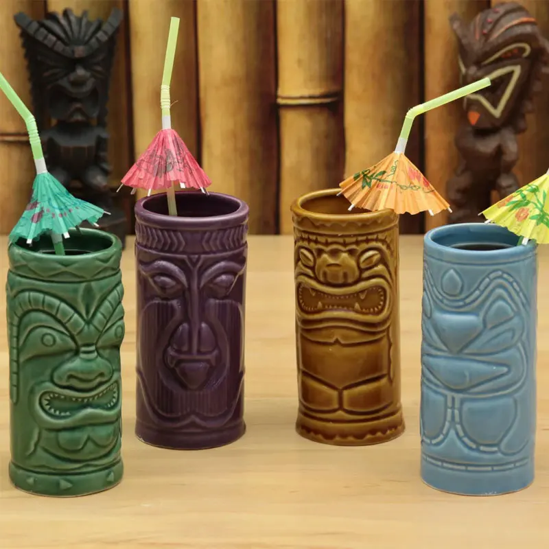 Bar Accessory Different Colors Ceramic Tiki Cocktail Custom Mugs