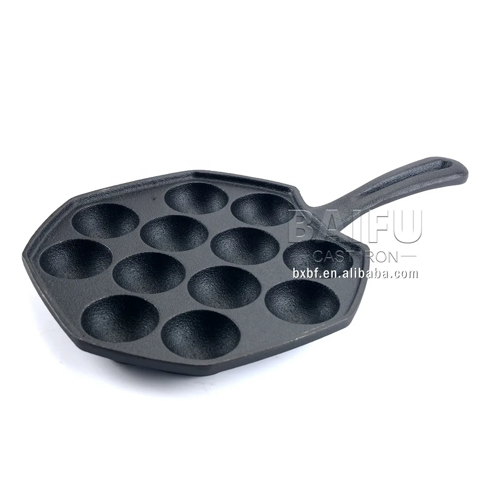 Pre-seasoned Cast Iron Poffertjes Maker Takoyaki Pan TAKOYAKI Grill Pan Takoyaki Maker Aebleskiver Pan with 12 Molds