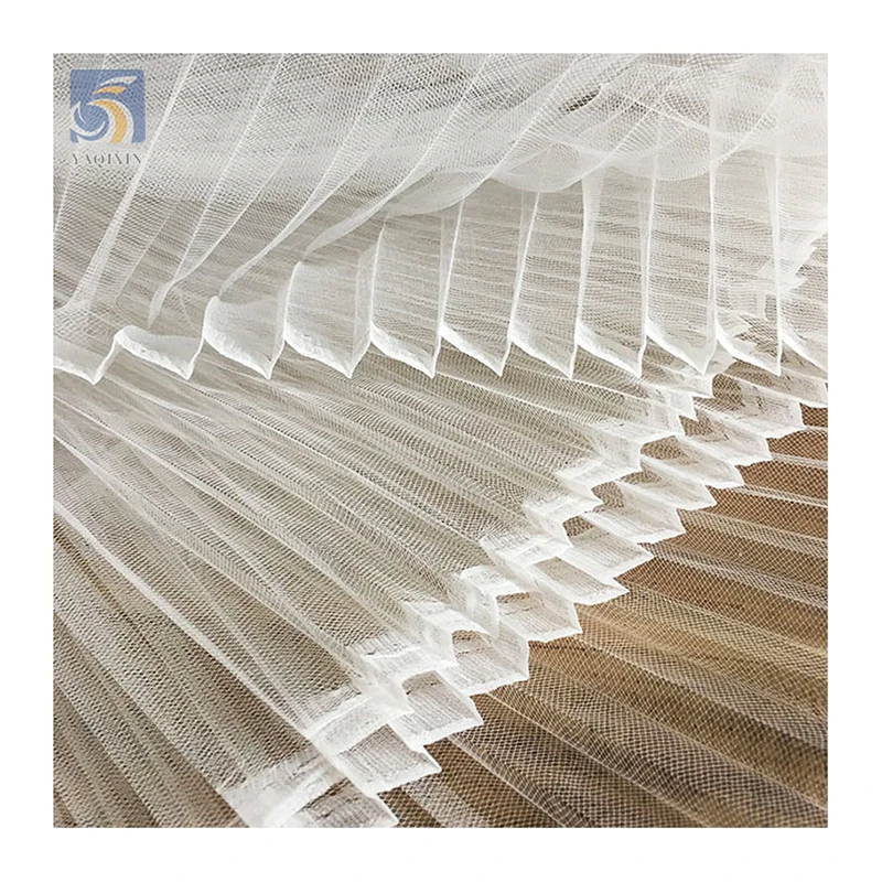 Wholesale 100 Polyester Knitted Wedding Fabric Solid 36A Hard Mesh Folding 2cm Pleated Tulle Fabric