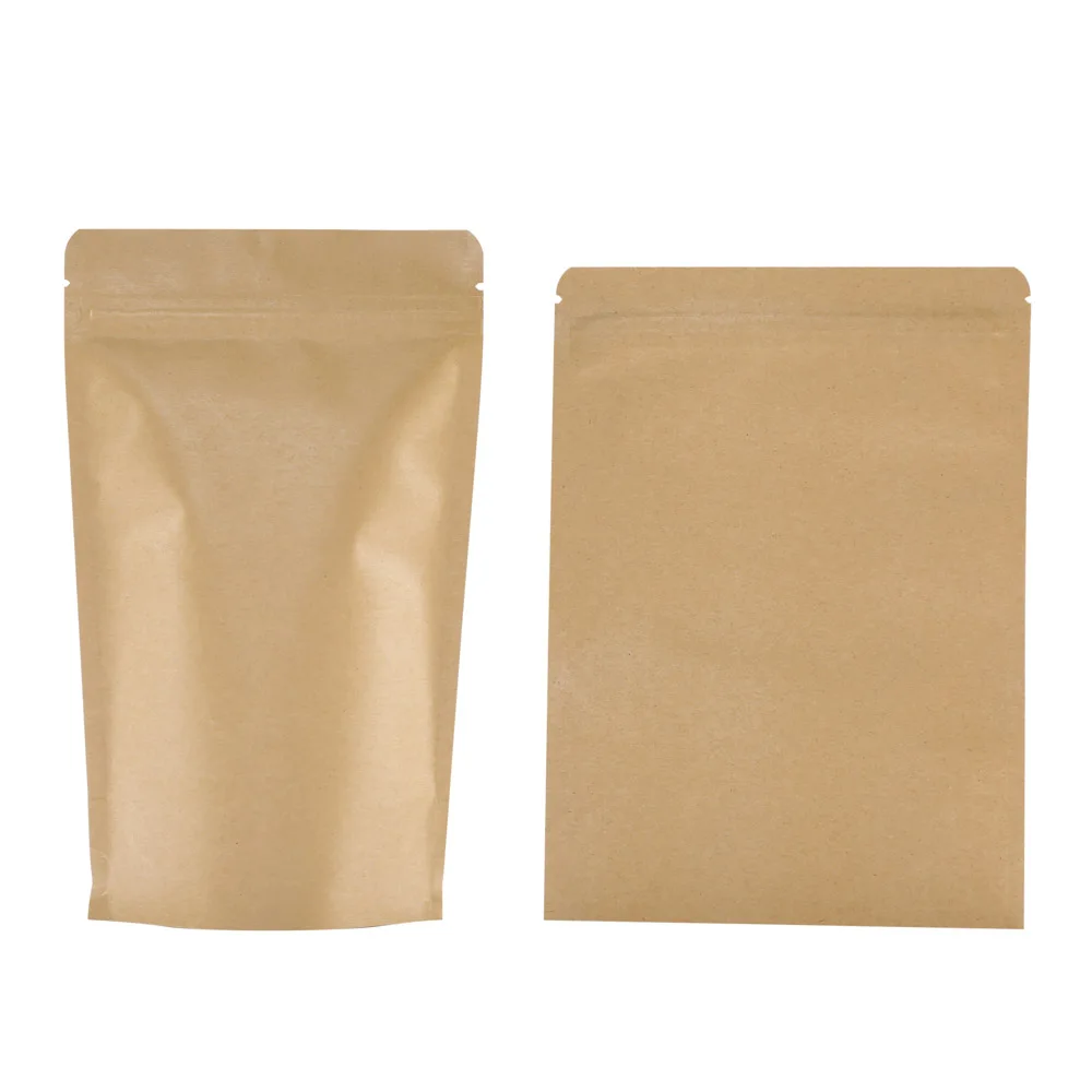 Stand Up Kraft Paper Zip Lock Bags With Inner Aluminum Foil - Food Grade Zipper Self Sealing Pouches Snacks Tea Package