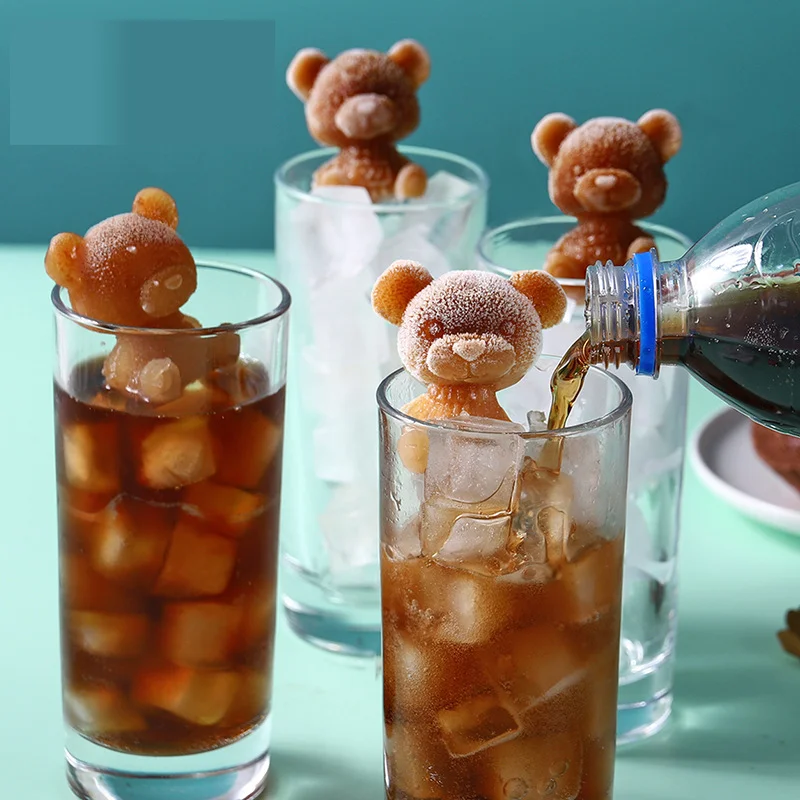 Sustainable 3D Cute Animal Ice Tray Ball Machine Teddy Bear Silicone Cube Mold for Food New Ice Cream Tools Food Grade