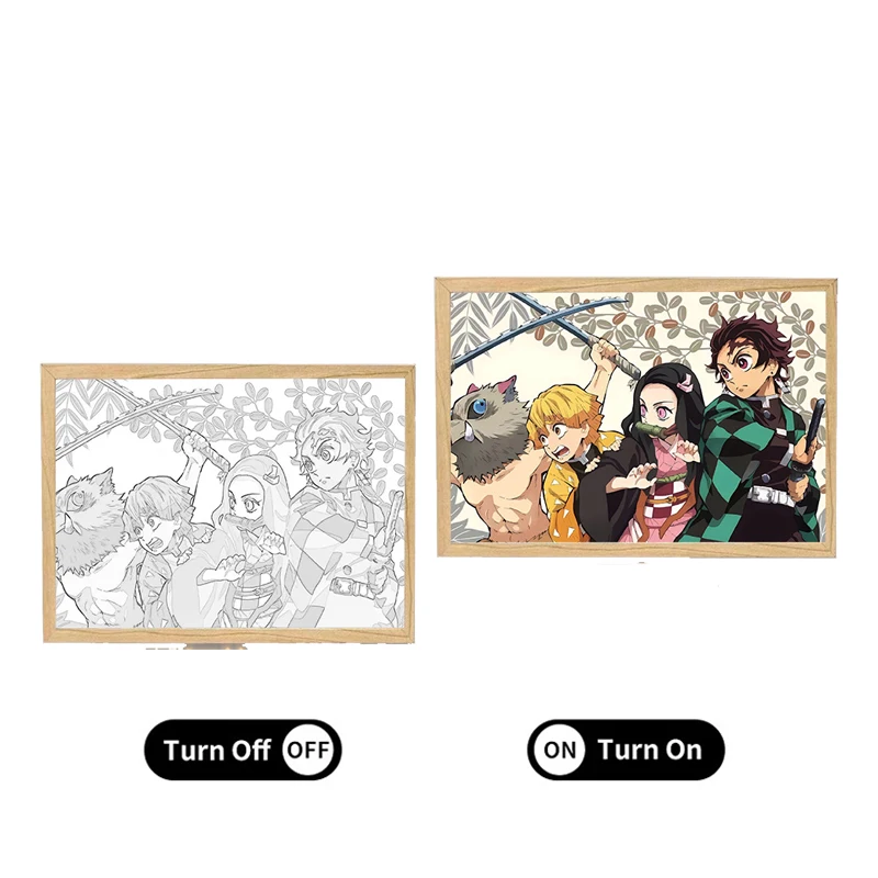 2024 New Fashion Nightlight 3d Painting Anime Demon Slayre Cartoon Luminous Picture Poster Home Decoration Collection Paintings
