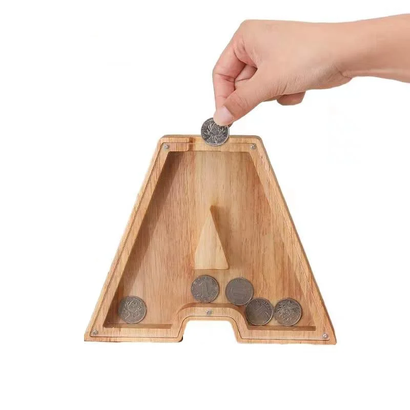 Factory new products wooden letter piggy bank wooden ornaments money boxes for easter and christmas gifts wooden coin box