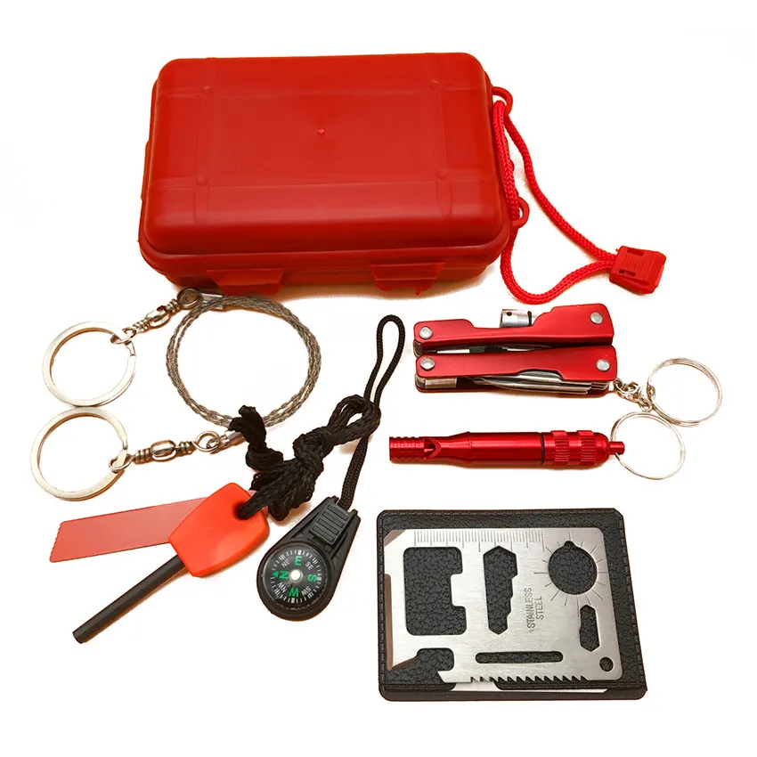 6 in 1 SOS Emergency Kit First Aid Survival Kit Travel Survival Kit For Camping Hiking Biking