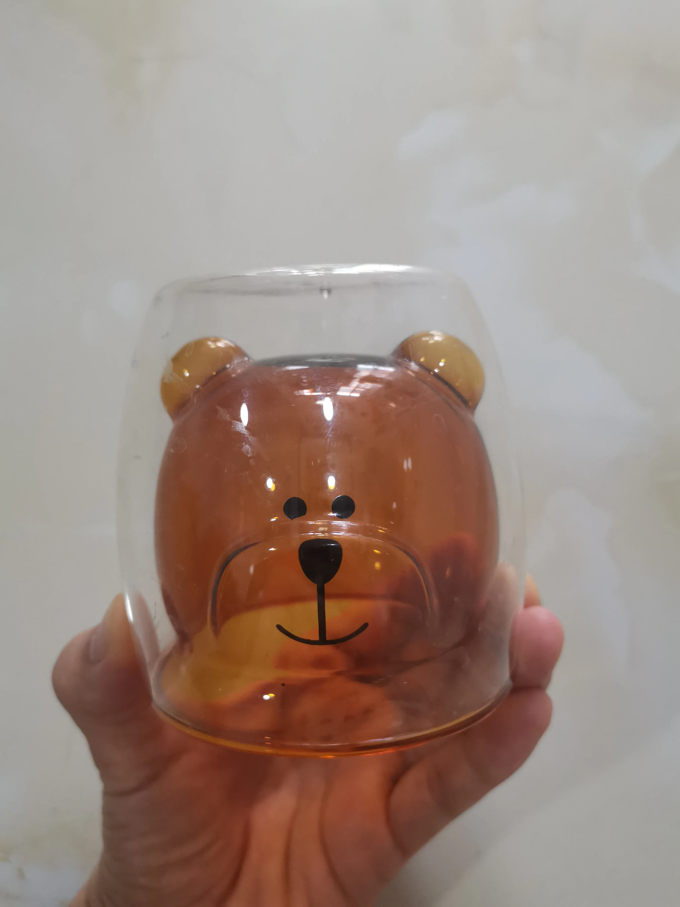 200ml beautiful cute bear smile double glass coffee mugs
