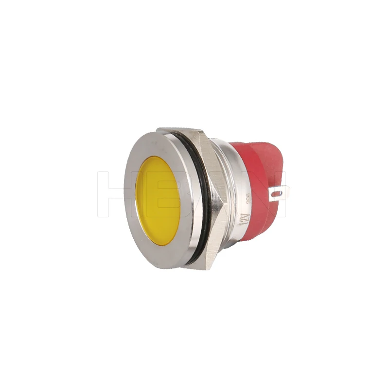 Yellow flat head 22mm mounting holes metal ip67 24 volt dc led waterproof indicator light