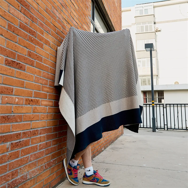 Luxury jacquard cashmere blanket custom logo knitted woven wool cashmere throw blanket sofa blanket