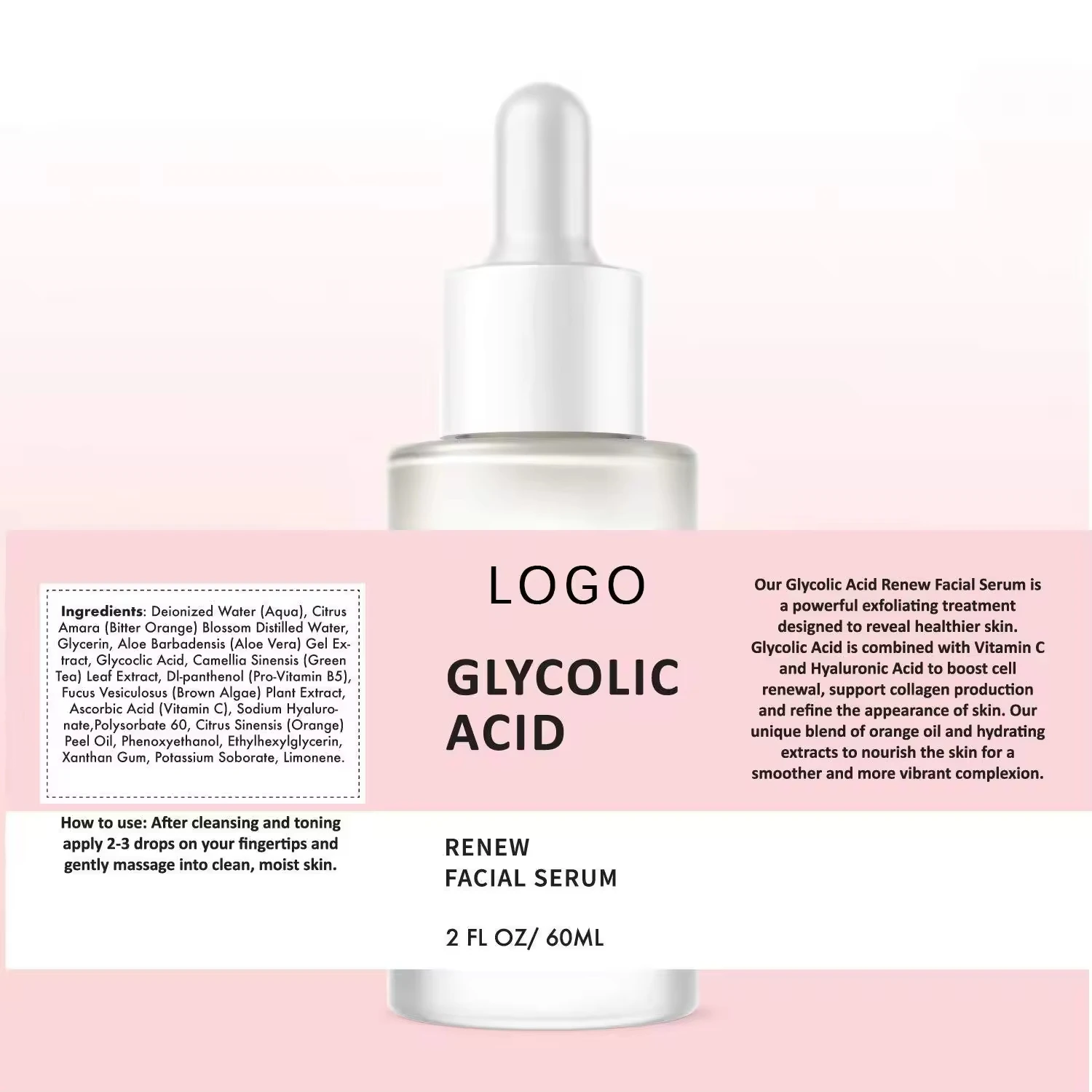 Private Label Renew Serum Alternative Smoothing Rejuvenating Hyaluronic Acid Vitamin C Glycolic Acid Face Serum For All Skin