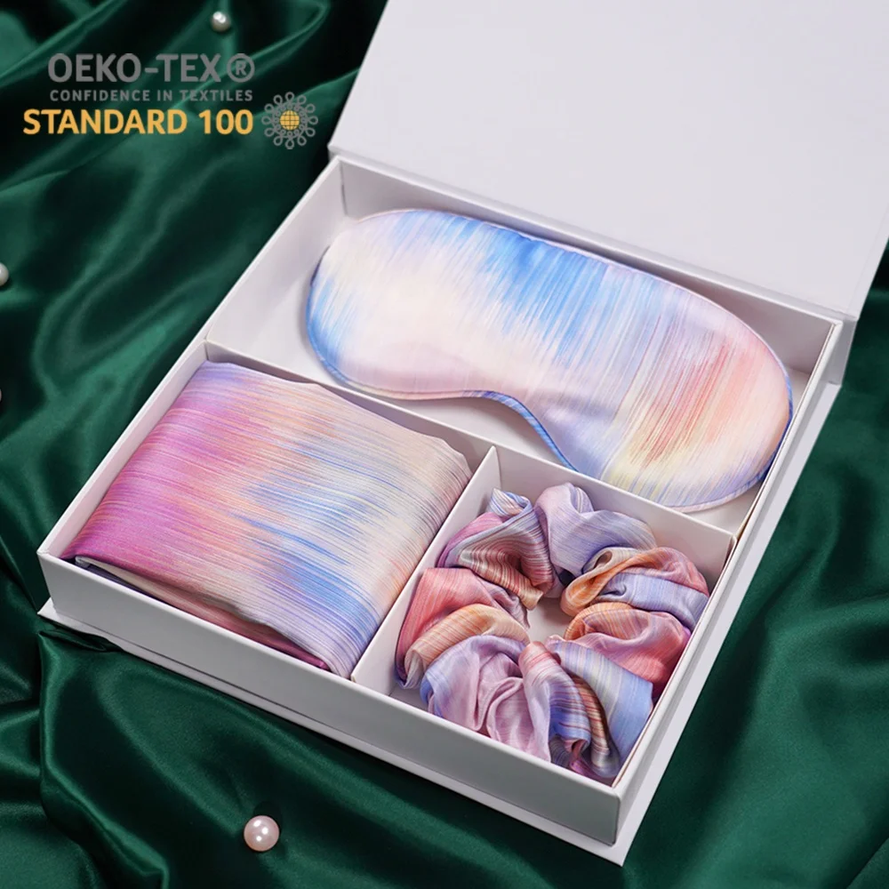 Mulberry silk scrunchie eyemask pillowcase gift box silk pillow case set