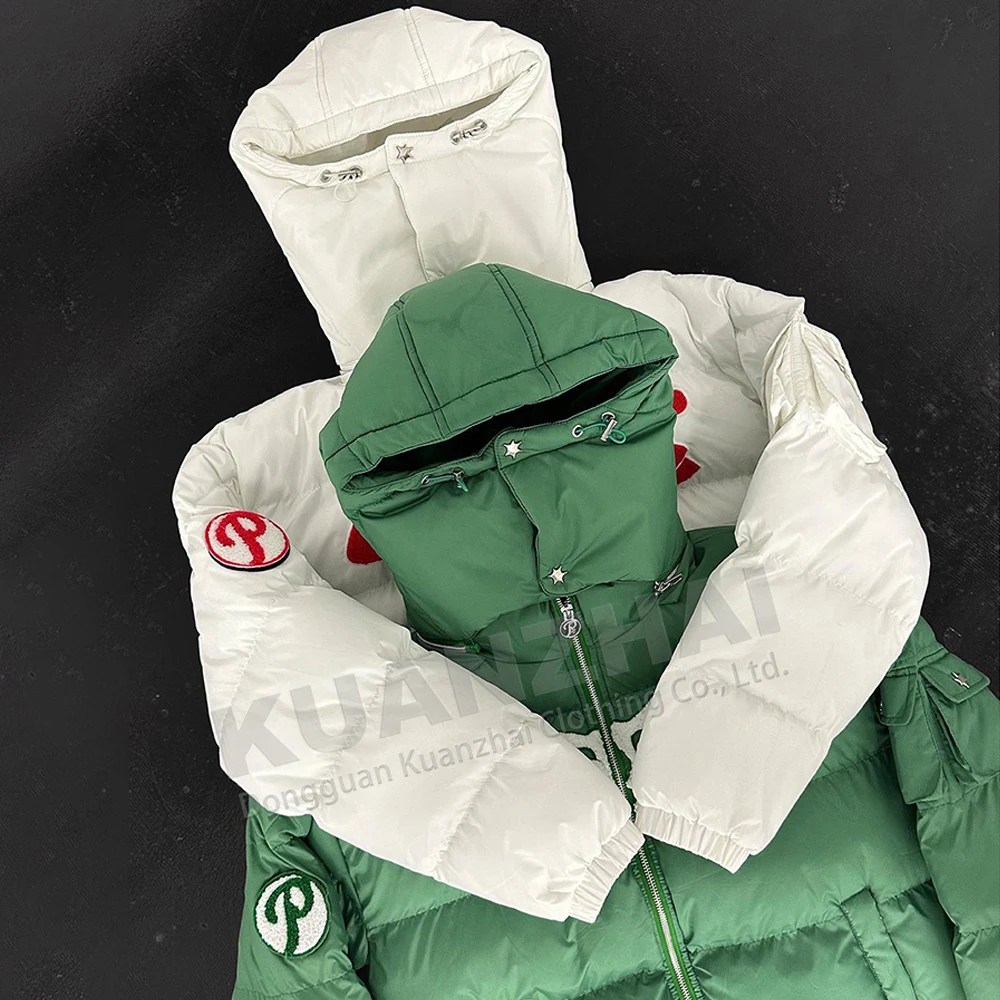 Custom windbreaker ripstop hooded padded bomber crop quilted shiny goose custom winter puffer jacket down coat for men
