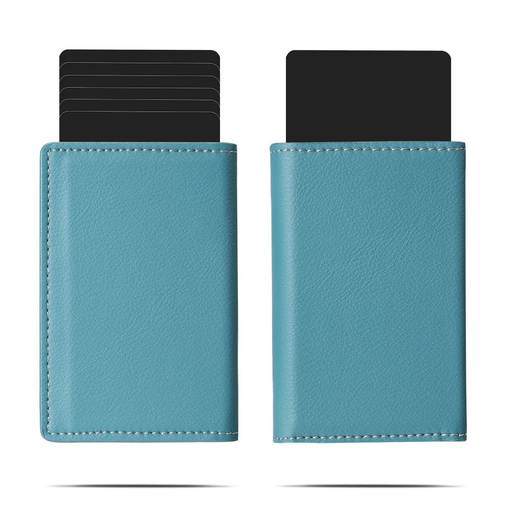 Custom Logo Minimalist Pop Out Business Credit Card Holder Dompet Kulit Rfid Safe Trifold Leather Wallet with Magnetic Closure