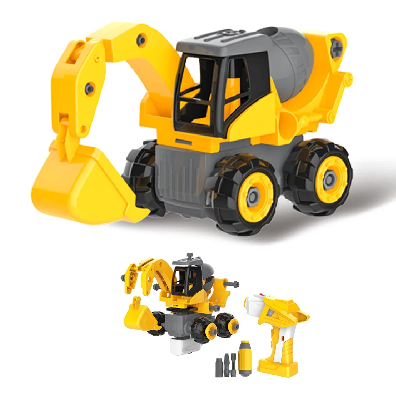 Amazon Hot Sale 4 IN 1 Take Apart Car DIY Toy RC Excavator Dump Truck Construction Vehicles