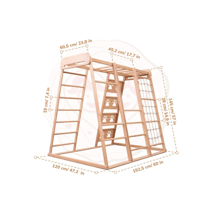 Indoor Wooden Slide and Swing set Wooden Indoor Climbing Frame Kids Playground Equipment wooden Climbing wall toys